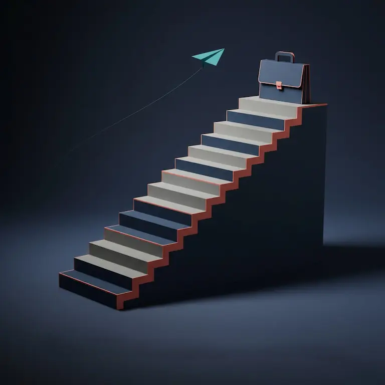 A papercraft diorama of a staircase representing career growth in the email marketing industry.