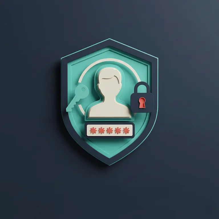 A papercraft diorama of a user profile icon protected by a key and a shield, symbolizing account security.